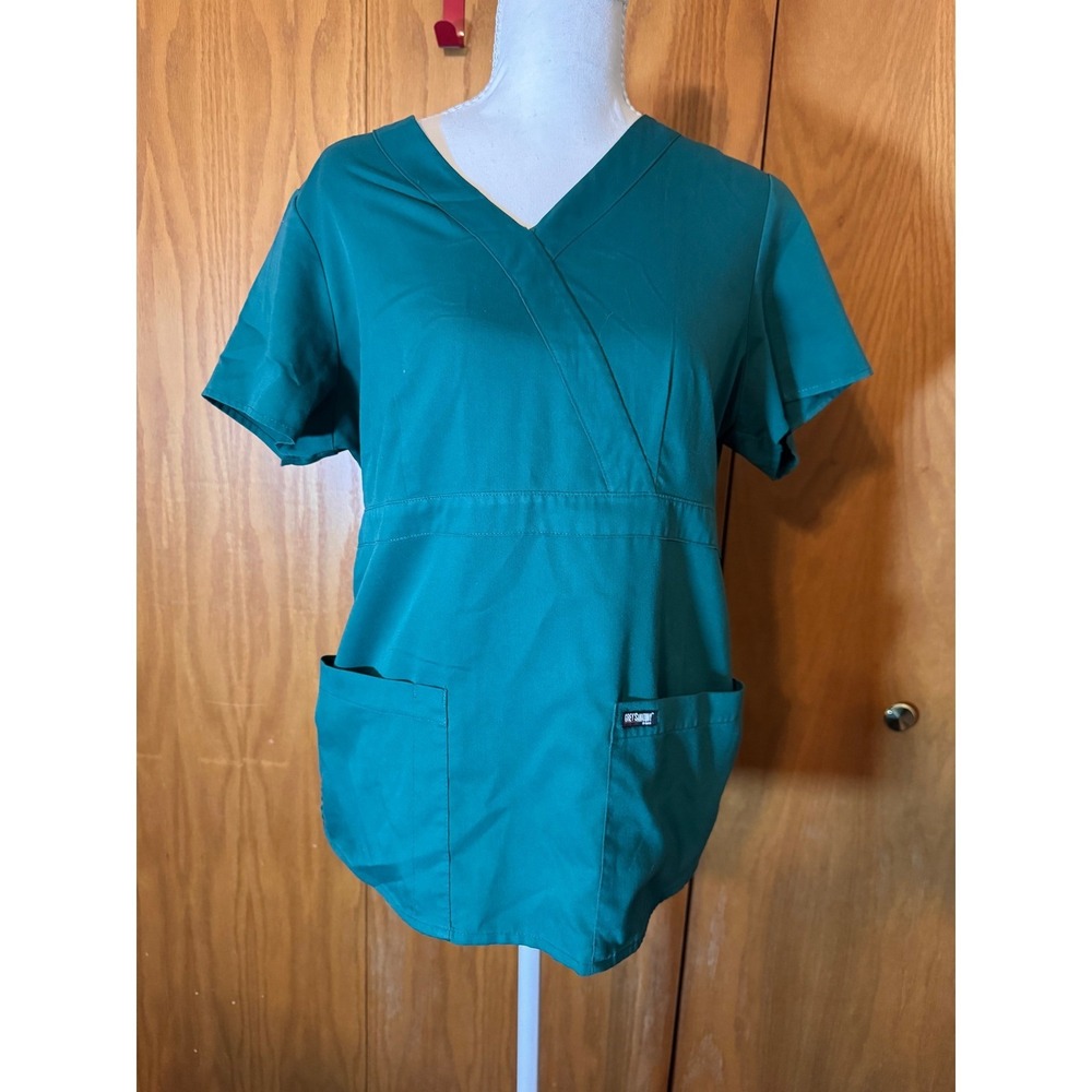 Greys Anatomy by Barco Scrub Top Womens Teal Green Mock Wrap V-Neck Medical M
